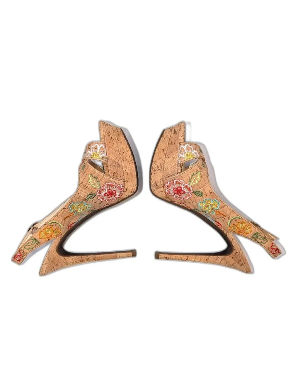 Jessica Simpson | Willey Slingback Embroidered Cork Heels Pumps | Size 6.5